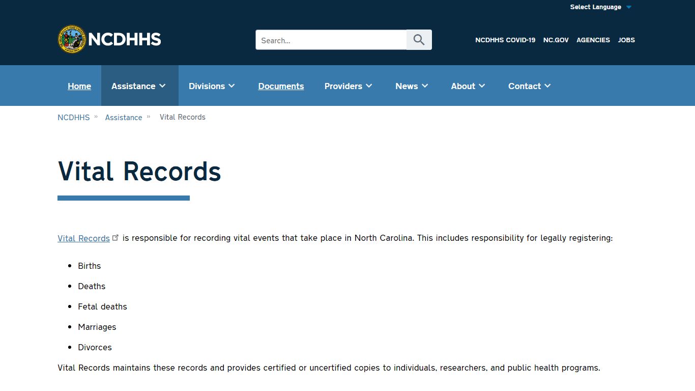 NC DHHS: Vital Records